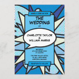 Convites Casamento Moderno Divertido Designer Azul Quadrinh