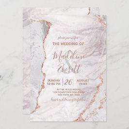 Convites Casamento Moderno do Agate Marble Foil, Branco e R