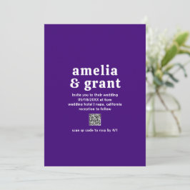Convites Casamento Moderno do Código QR Roxo de Fonte Retro