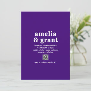 Convites Casamento Moderno do Código QR Roxo de Fonte Retro