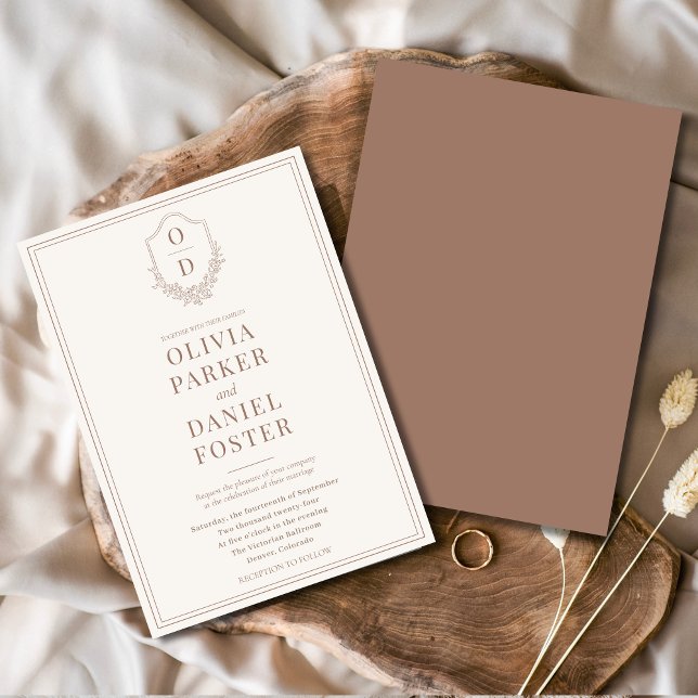 Convites Casamento Moderno do Elegante Crest Mocha Brown (Criador carregado)
