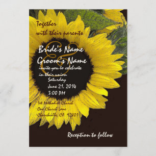 Convites Casamento moderno do girassol amarelo brilhante