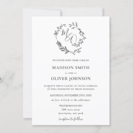 Convites Casamento Moderno do Monograma Laurel Wreath