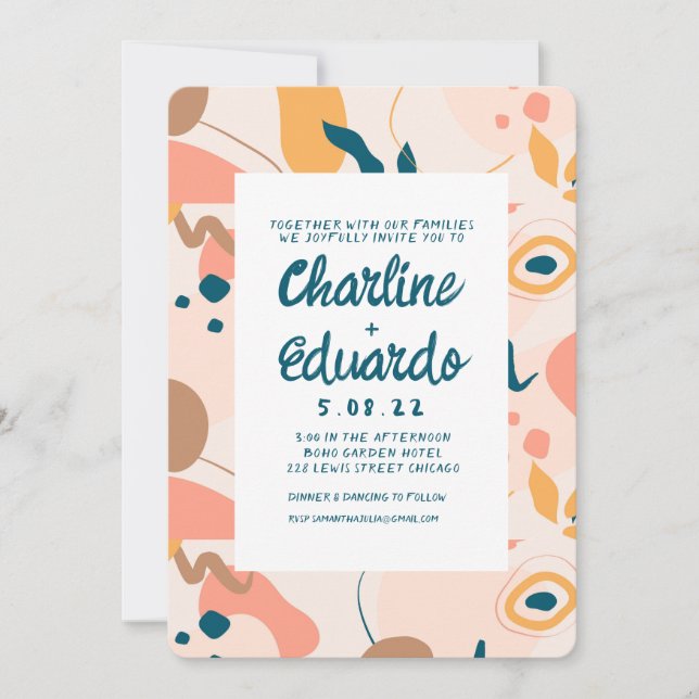 Convites Casamento Moderno do Pastel Colorido Contemporâneo (Frente)