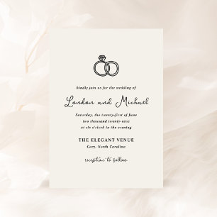 Convites Casamento Moderno dos Anéis Desenhados à Mão