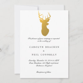 Convites Casamento Moderno Dourado Antler Clássico Simples