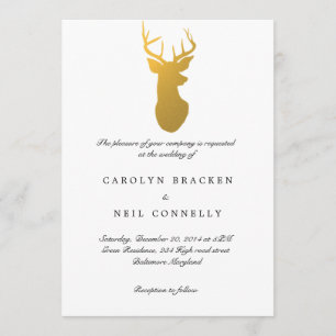 Convites Casamento Moderno Dourado Antler Clássico Simples
