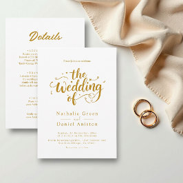 Convites Casamento Moderno Dourado E Branco De Script Elega
