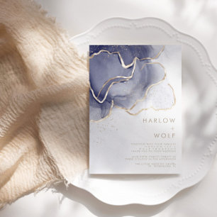 Convites Casamento Moderno Dourado Elegante da Meia-Noite