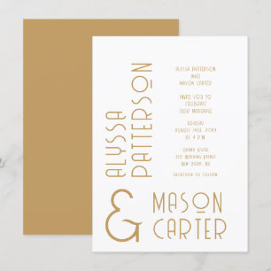 Convites Casamento Moderno Dourado Elegante Minimalista