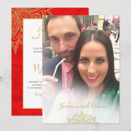 Convites Casamento Moderno Dourado Vermelho com a Sobreposi