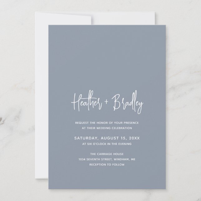 Convites Casamento Moderno e Azul Minimalista (Frente)