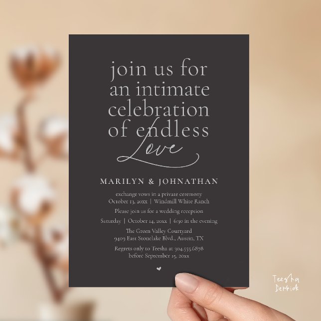 Convites Casamento Moderno e Elegante, Amor Infinito, Recep (Modern Elegant Wedding, Endless Love, Reception Dinner Invitation Card in Charcoal Grey Silver)