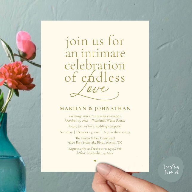 Convites Casamento Moderno e Elegante, Amor Infinito, Recep (Modern Elegant Wedding, Endless Love, Reception Dinner Invitation Card in Yellow Gold)