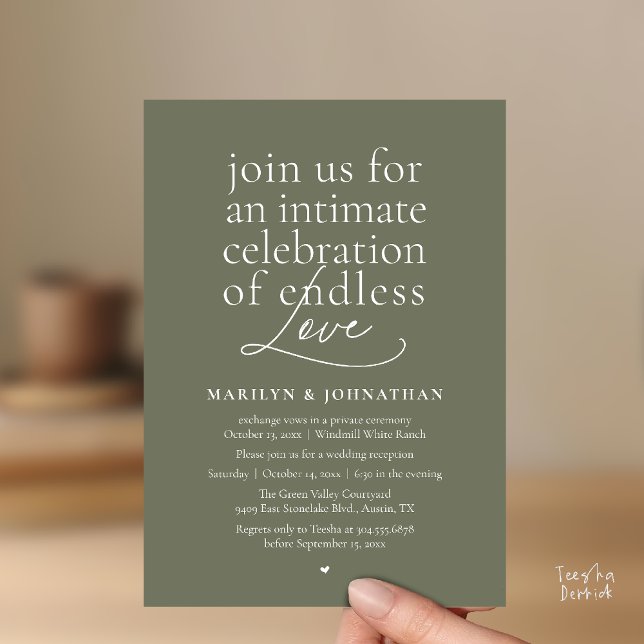 Convites Casamento Moderno e Elegante, Amor Sem Fim, Recepç (Modern Elegant Wedding, Endless Love, Reception Dinner Invitation Card in Olive Sage Green)