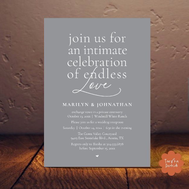 Convites Casamento Moderno e Elegante, Amor Sem Fim, Recepç (Modern Elegant Wedding, Endless Love, Reception Dinner Invitation Card in Grey)