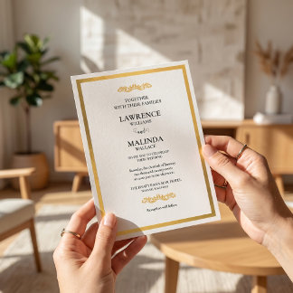 Convites Casamento Moderno e Elegante Branco e Dourado