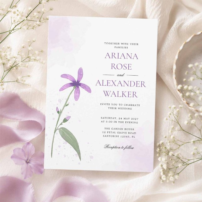 Convites Casamento Moderno e Elegante com Florais em Aquare (Criador carregado)
