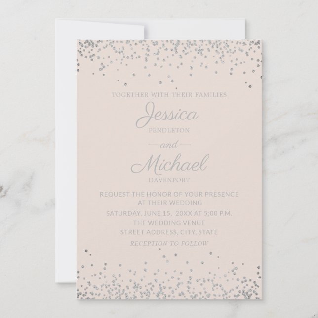 Convites Casamento Moderno e Elegante com Rosa e Brilho Pra (Frente)