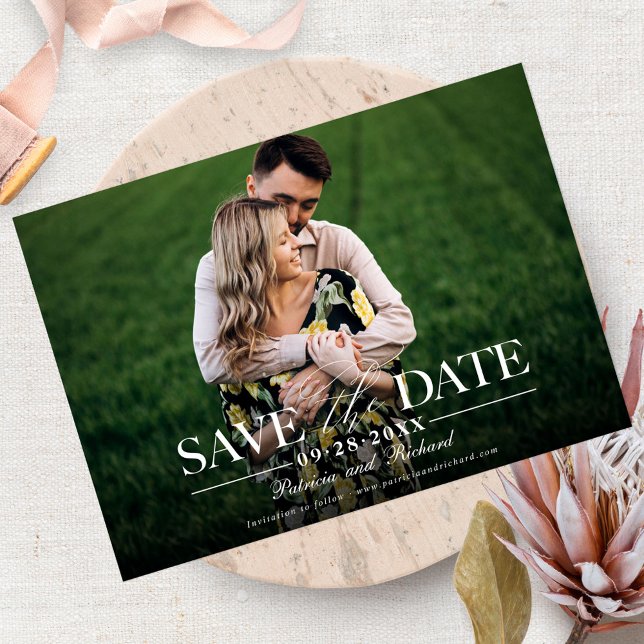 Convites Casamento Moderno e Elegante Foto para Salvar a Da (Criador carregado)