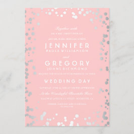 Convites Casamento Moderno e Elegante Silver Confetti Rosa