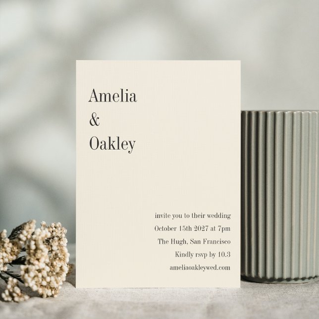 Convites Casamento Moderno Ecru Negro Elegante Chic Minimal (Criador carregado)
