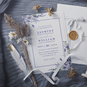 Convites Casamento Moderno Elegante Aquarela Roxo Lavanda