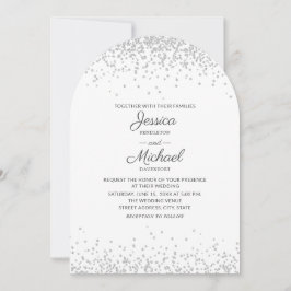Convites Casamento Moderno Elegante Arco Branco Prata Brilh