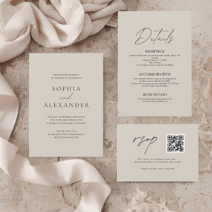 Convites Casamento Moderno Elegante Bege e Preto