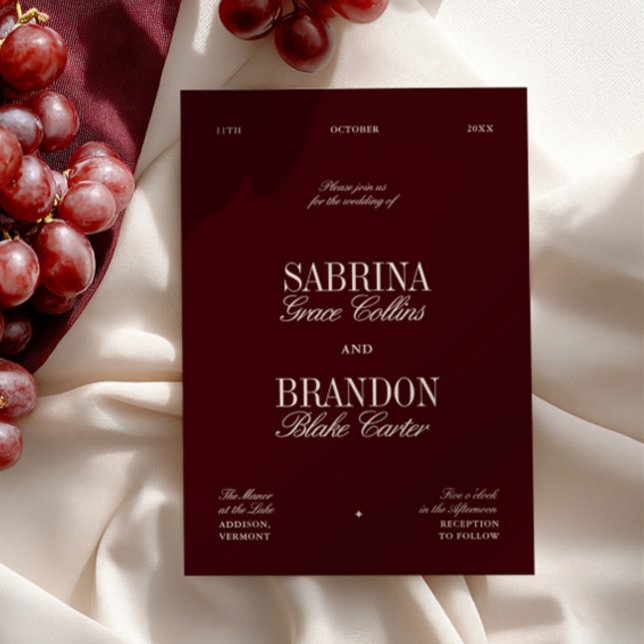 Convites Casamento Moderno Elegante Burgundy (Modern Elegant Burgundy Wedding Invitation)