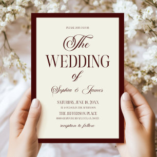 Convites Casamento Moderno Elegante Burgundy Escuro Marfim