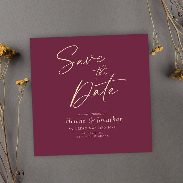 Convites Casamento Moderno Elegante Burgundy Salva A Data (Burgundy Modern Elegant Wedding Save The Date Invitation)