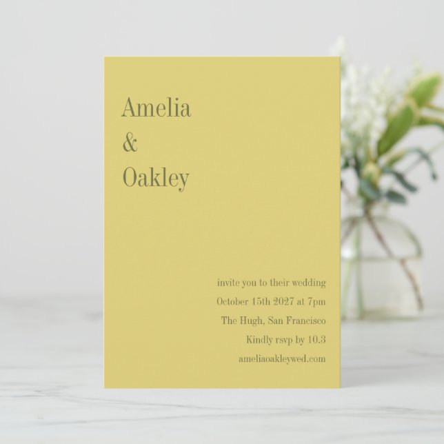 Convites Casamento Moderno Elegante Chic Amarelo Suave Mini (Em pé/Frente)