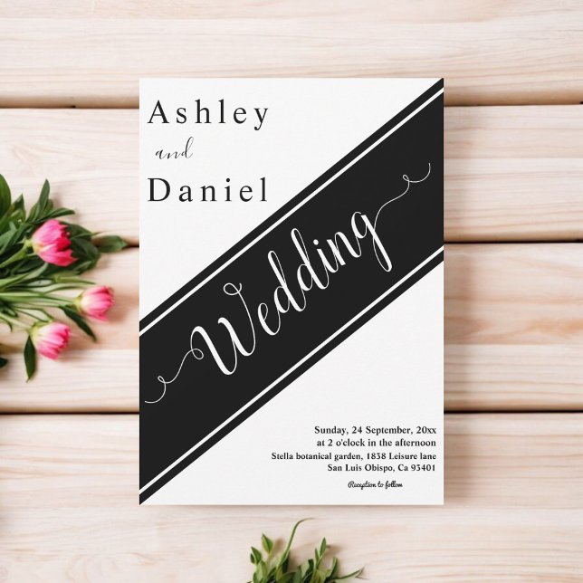 Convites Casamento Moderno Elegante Chic Black E White (Criador carregado)