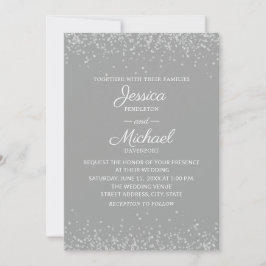Convites Casamento Moderno Elegante Cinza e Prata Brilhante