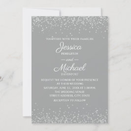 Convites Casamento Moderno Elegante Cinza e Prata Brilhante