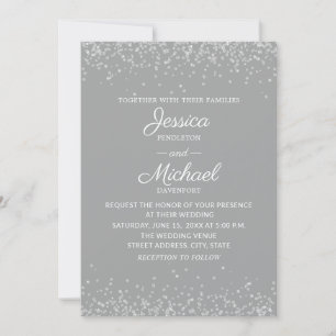 Convites Casamento Moderno Elegante Cinza e Prata Brilhante