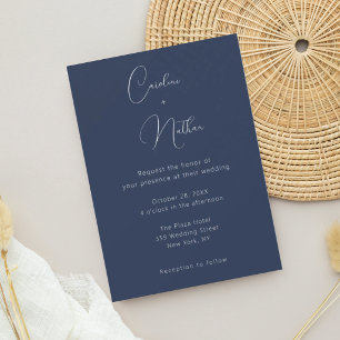 Convites Casamento Moderno Elegante Clássico Azul Marinho e
