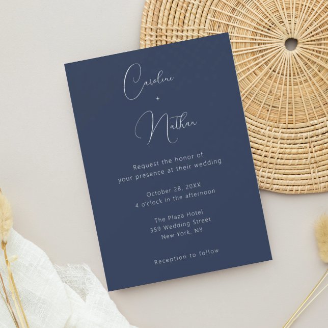 Convites Casamento Moderno Elegante Clássico Azul Marinho e (Criador carregado)