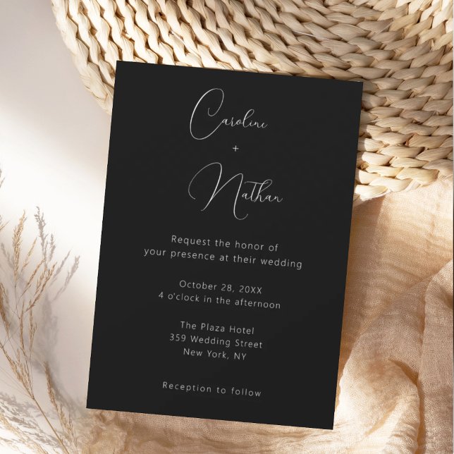 Convites Casamento Moderno Elegante Clássico Preto e Branco (Criador carregado)