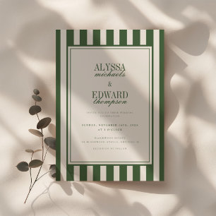 Convites Casamento Moderno Elegante com Listras Verdes em S