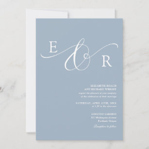 Convites Casamento Moderno Elegante com Monograma em Azul P