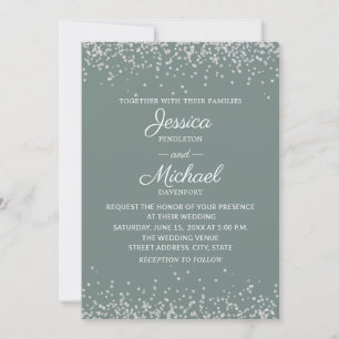 Convites Casamento Moderno Elegante com Sage e Brilho Prate