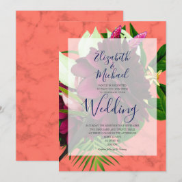 Convites Casamento Moderno Elegante Coral Floral Burgundy