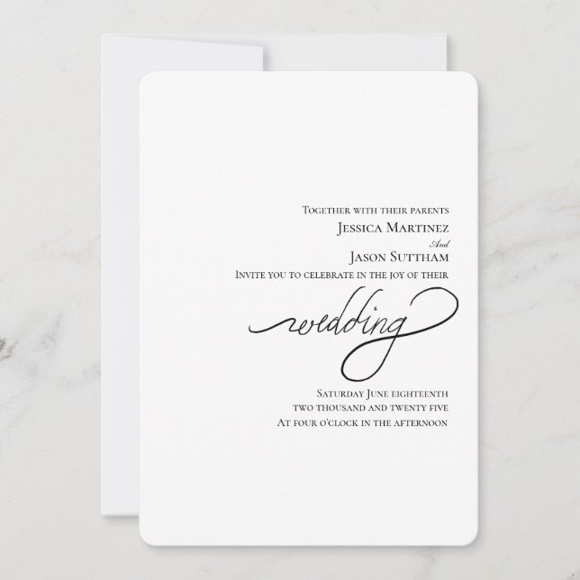 Convites Casamento Moderno Elegante De Script Manuscrito (Frente)