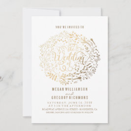 Convites Casamento Moderno Elegante do Buquê Floral Dourado