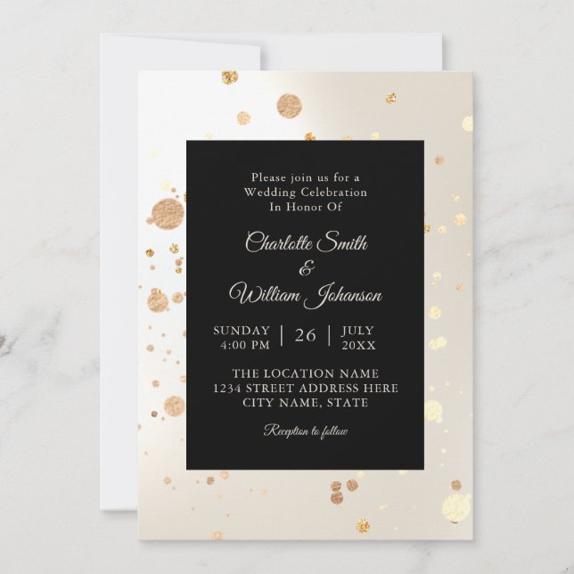 Convites Casamento Moderno Elegante Dourado Minimalista (Frente)