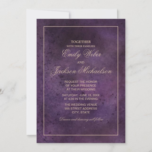 Convites Casamento Moderno Elegante e Chic em Roxo Ameixa (Frente)