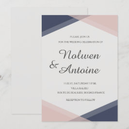 Convites Casamento moderno elegante e geométrico azul-esbra