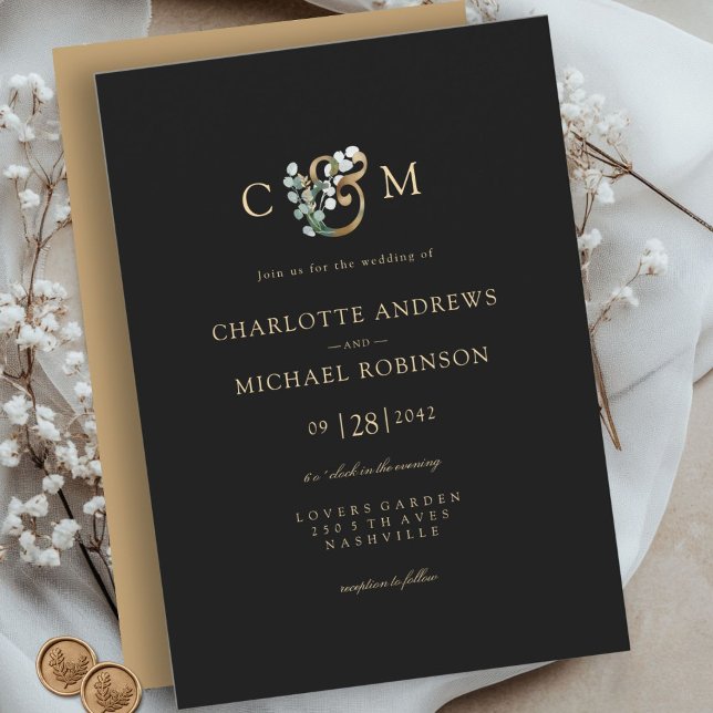 Convites Casamento Moderno Elegante Eucalyptus Ampersand (Modern Elegant Eucalyptus Ampersand Wedding Invitation)